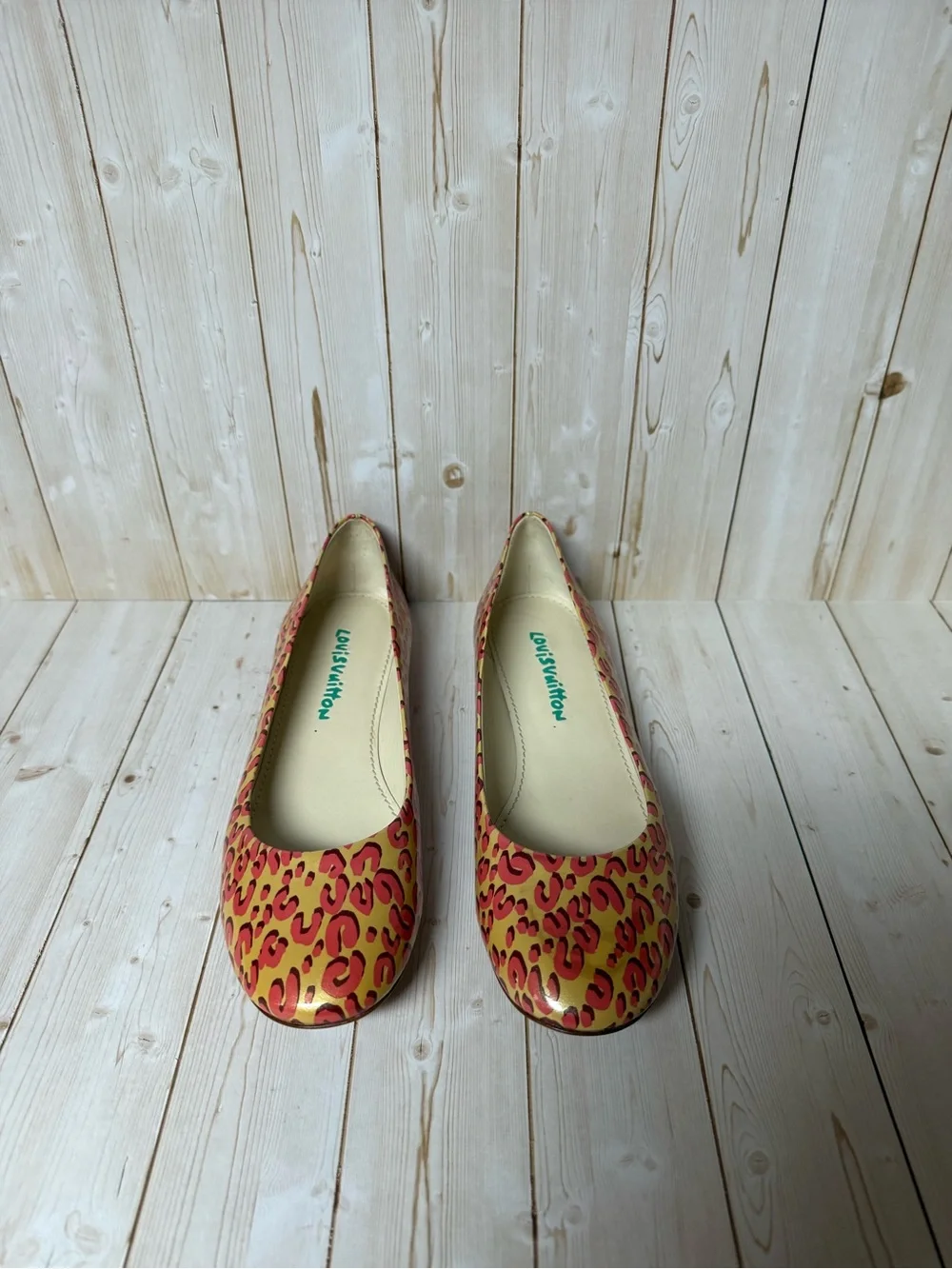 Louis Vuitton Leopard Print Patent Leather Ballet Flat Blanc Corail Sz 39 / 9